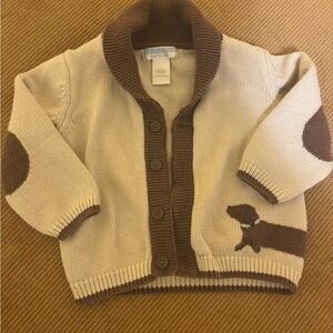 Janie and Jack Dachshund Cream Sweater with Brown Trim
